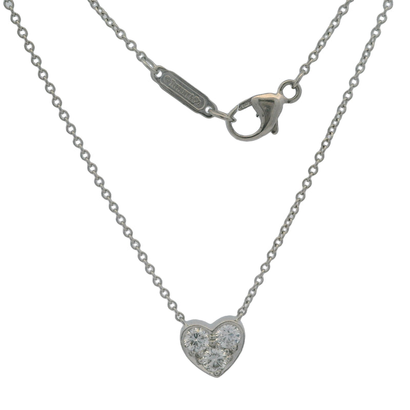 Tiffany & Co Solid 950 Platinum 3 Diamond 0.30ctw Sentimental Heart 16" Necklace