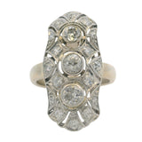 c1910-20s 14kt White Gold 25mm Long Antique Cut Diamonds Filigree Dinner Ring Size 5