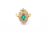 Natural Emerald & Diamond Halo Cluster Cocktail 14K 585 Yellow Gold Ring Size 7