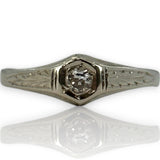 Antique Art Deco 1920s 14kt White Gold Handmade Hexagon Set Diamond Solitaire Ring