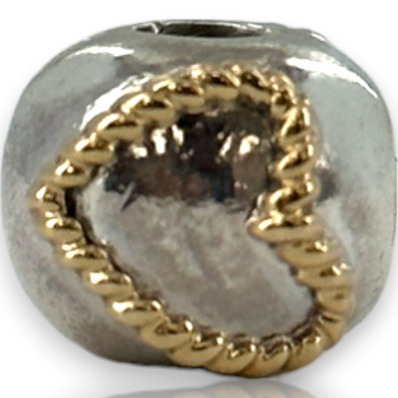 Pandora 925 Sterling Silver Clip Slider Charm with 14kt Yellow Gold Braided Hearts G585 ALE