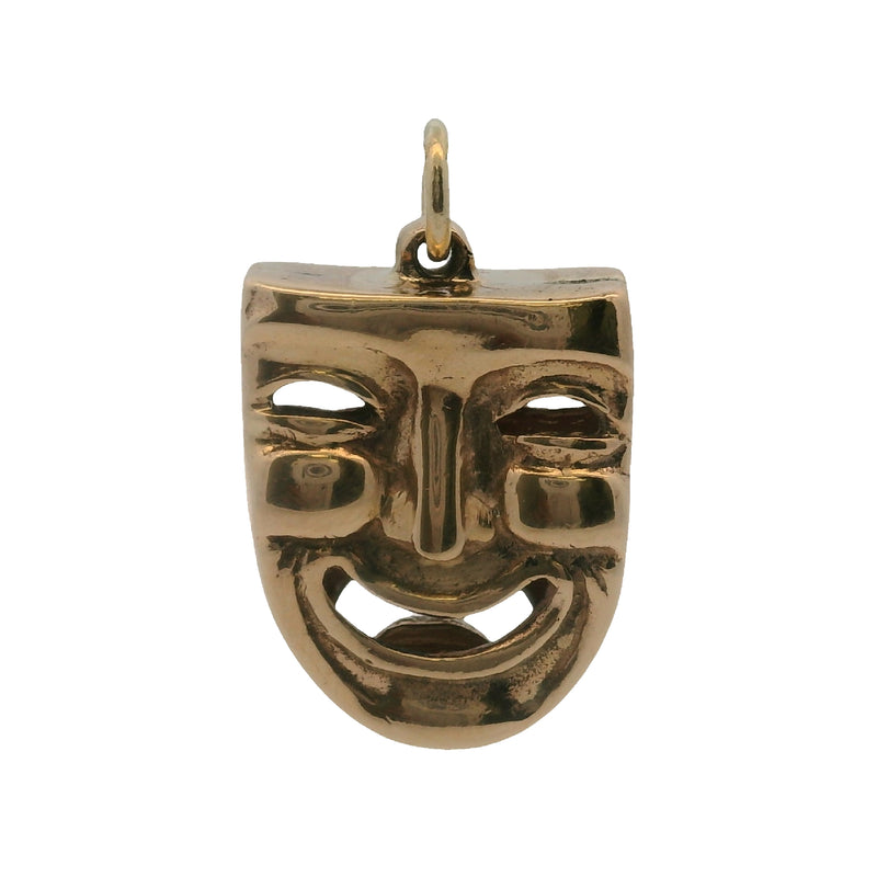 Vintage Solid 14kt 585 Yellow Gold Comedy & Tragedy Mask Necklace Pendant
