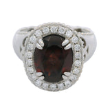 14kt White Gold 2.6ct Oval Garnet Solitaire Cocktail Swirl Ring With Diamond Halo Size 7