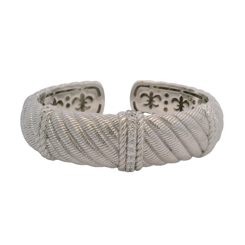 Judith Ripka 925 Sterling Silver and CZ Cubic Zirconia Diamonique 20mm Wide Hinged Cuff Bracelet Made In Thailand