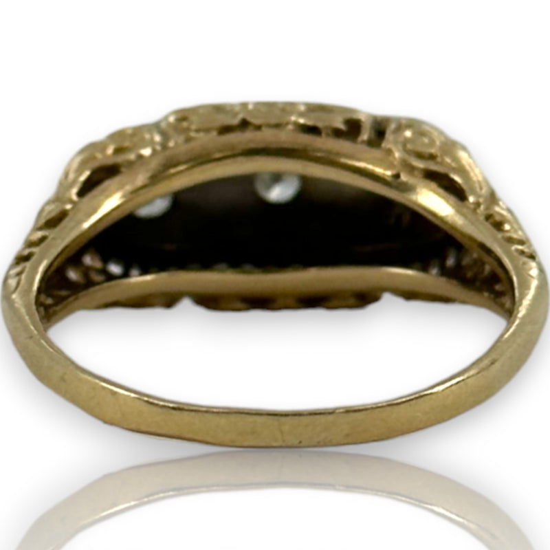 Vintage 14kt Yellow/White Gold Cast of Art Deco Filigree Ring with Original Old Euro and Transitional Diamonds