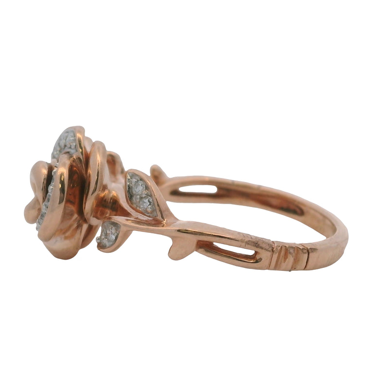 Enchanted Disney Belle Collection 10kt Rose Gold 3D Rose with Diamonds Ring Size 5.5