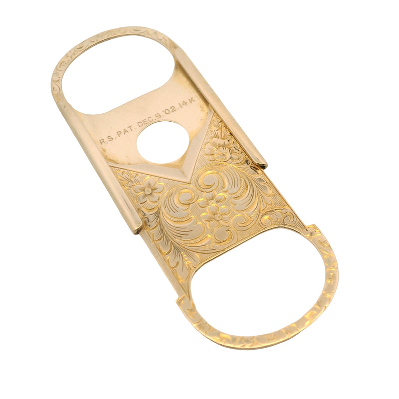 1902 Victorian Reinhold Steinecke Antique Solid 14kt Yellow Gold Floral Cigar Cutter ""ANC"