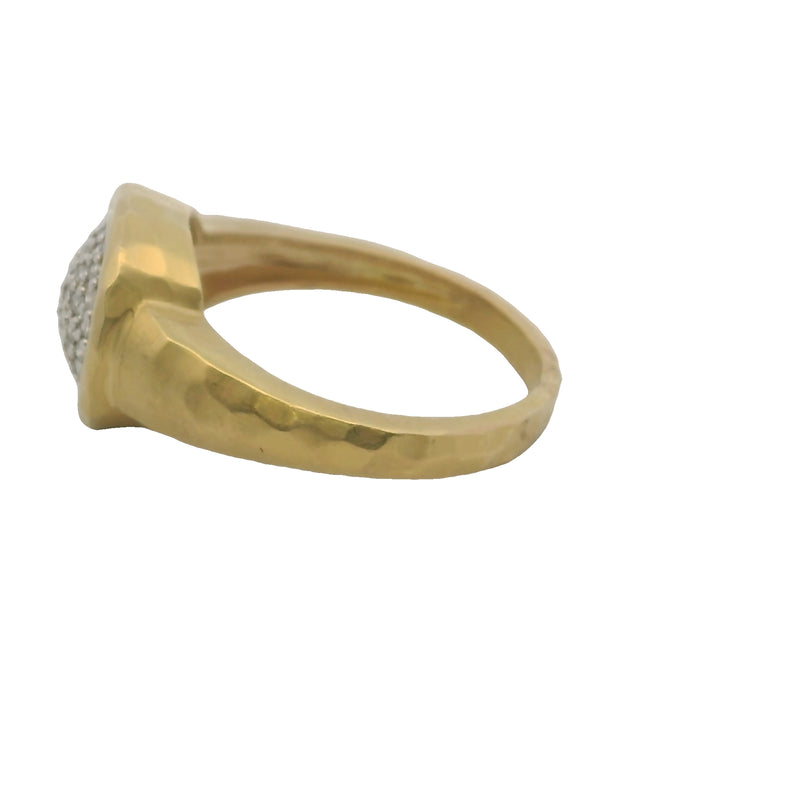 Vintage Hammered 14kt Yellow Gold and Diamond Round Cluster Ring Size 10
