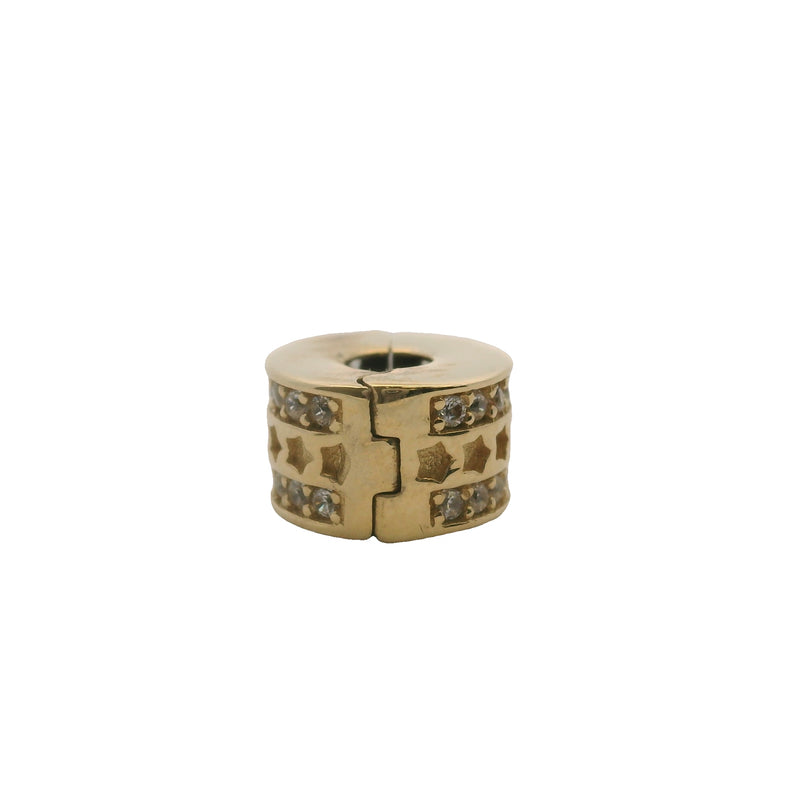Dije deslizante/espaciador con clip celestial de estrellas de oro amarillo macizo de 14 kt y circonitas cúbicas
