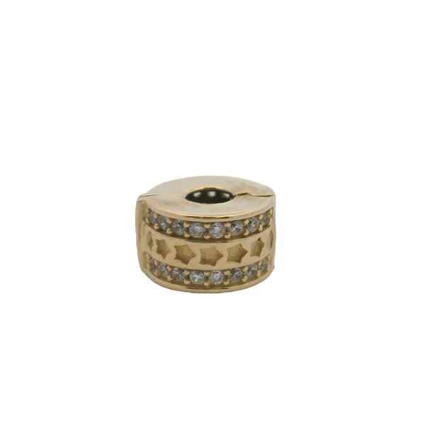 Dije deslizante/espaciador con clip celestial de estrellas de oro amarillo macizo de 14 kt y circonitas cúbicas