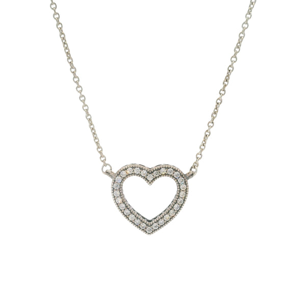 Pandora 925 Sterling Silver and CZ Loving Hearts Open Heart Pendant Necklace 18"