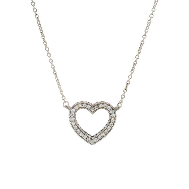 Pandora 925 Sterling Silver and CZ Loving Hearts Open Heart Pendant Necklace 18"