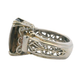 Solid 925 Sterling Silver, Smokey Quartz, and Garnet Filigree Cocktail Ring Size 5.5