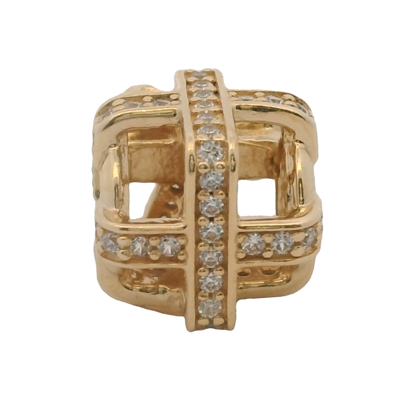 Charm Pandora envuelto en caja de regalo de oro amarillo sólido de 14 kt y circonitas cúbicas