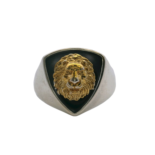 EFFY Men's Lion Head Statement Ring in Sterling Silver and 18kt Gold Plate With Onyx Size 10