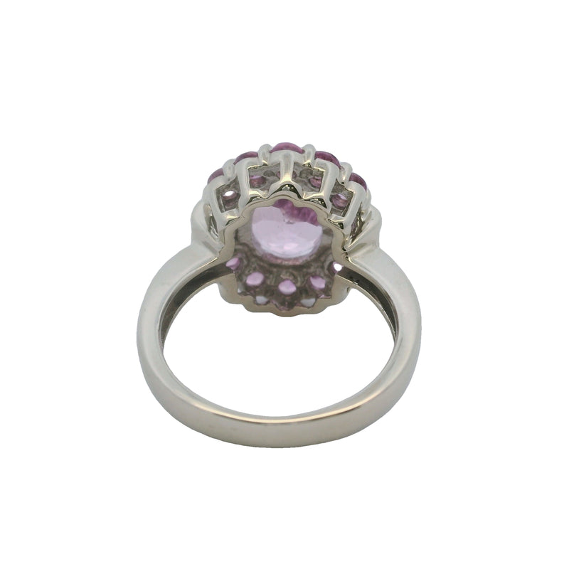 Vintage Effy Bita 14kt White Gold Kunzite and Diamond Halo Cluster Cocktail Ring Size 7