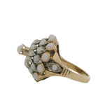 Vintage Solid 14kt Yellow Gold and Cabochon Opals Thai Princess Cluster Ring Size 6