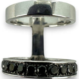 Michelle Campbell Fine Jewelry Double Stack 14k Solid White Gold and 0.9ctw Black Diamonds Luxury Band Ring Size 5.5