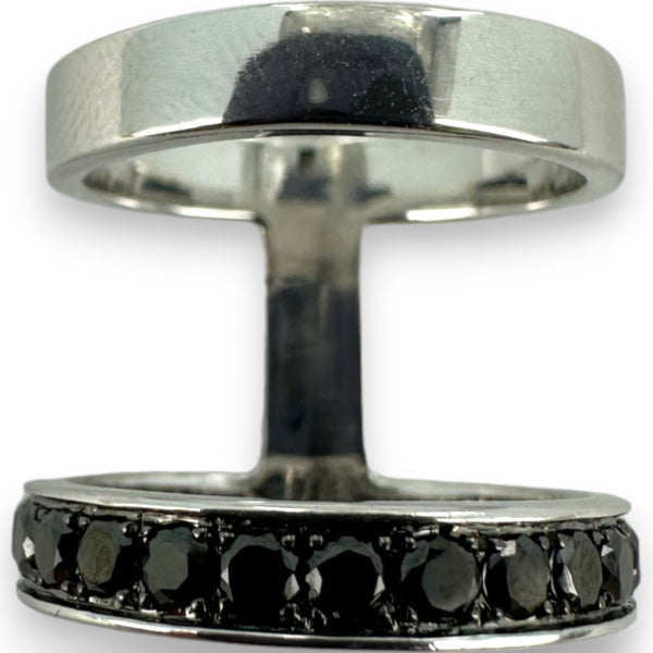 Michelle Campbell Fine Jewelry Double Stack 14k Solid White Gold and 0.9ctw Black Diamonds Luxury Band Ring Size 5.5