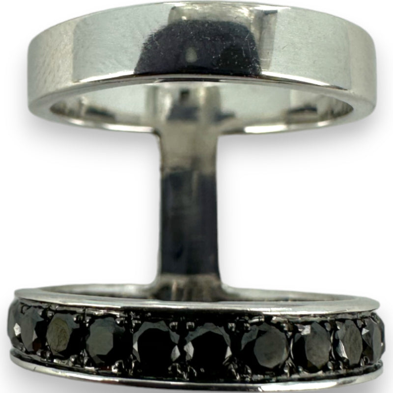 Michelle Campbell Fine Jewelry Double Stack 14k Solid White Gold and 0.9ctw Black Diamonds Luxury Band Ring Size 5.5