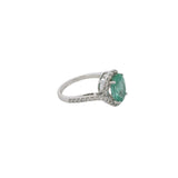 14kt White Gold Oval Prasiolite Green Beryl and Diamond Halo 11.5mm Wide Solitaire Ring Size 5