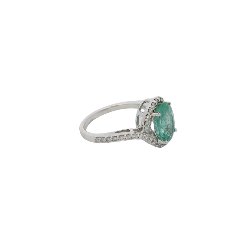 14kt White Gold Oval Prasiolite Green Beryl and Diamond Halo 11.5mm Wide Solitaire Ring Size 5