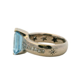 Vintage Solid 18kt White Gold Emerald Cut 2.64ct Blue Topaz and Diamond Cocktail Ring Size 6