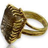Vintage 1960s Corletto Smokey Topaz Cocktail Ring with Rope Detail Size 5 Made in Italy