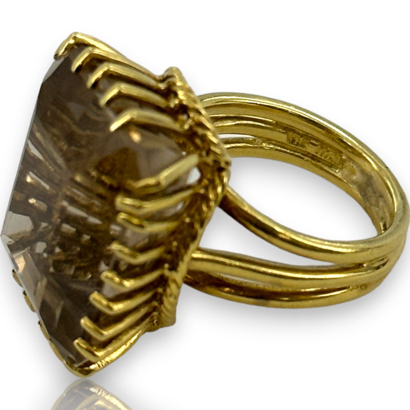 Vintage 1960s Corletto Smokey Topaz Cocktail Ring with Rope Detail Size 5 Made in Italy