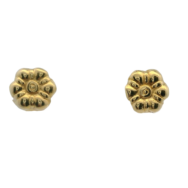 Vintage 2002 Egyptian Solid 18kt Yellow Gold 6.5mm Flower Stud Earrings