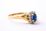 Vintage QG Sapphire & Diamond Halo Accent Band 14K 585 Yellow Gold Ring Size 9 3/4