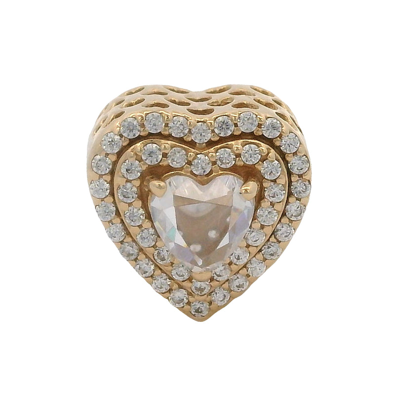 Pandora Retired Solid 14kt Yellow Gold and CZ Leveled Hearts Halo Slider Bracelet Charm