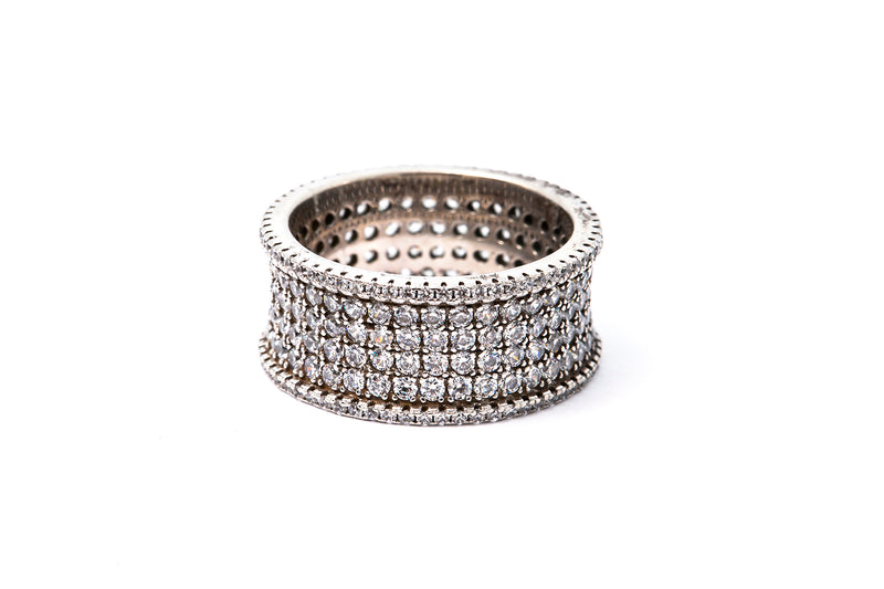 Round Brilliant Cubic Zirconia Wide Sterling Silver 925 Eternity Band Ring Size 7
