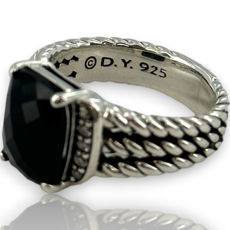 David Yurman 925 Sterling Silver Petite Wheaton Ring with Black Onyx and Diamonds