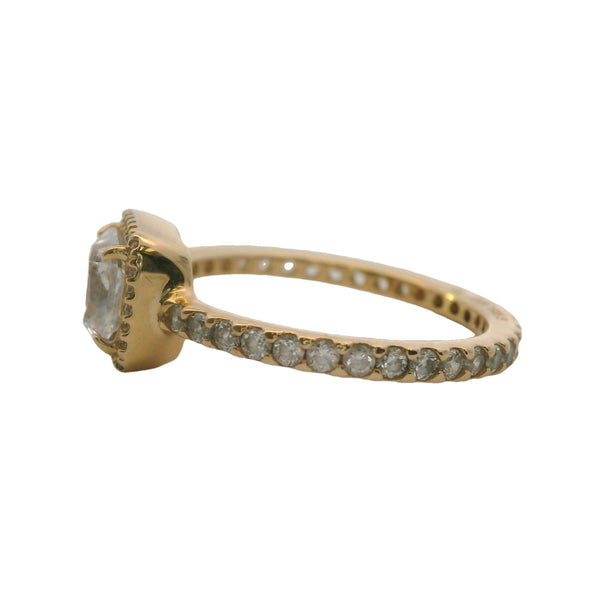 Anillo Pandora con halo brillante cuadrado en oro amarillo de 14 kt y circonita cúbica, talla 6,52