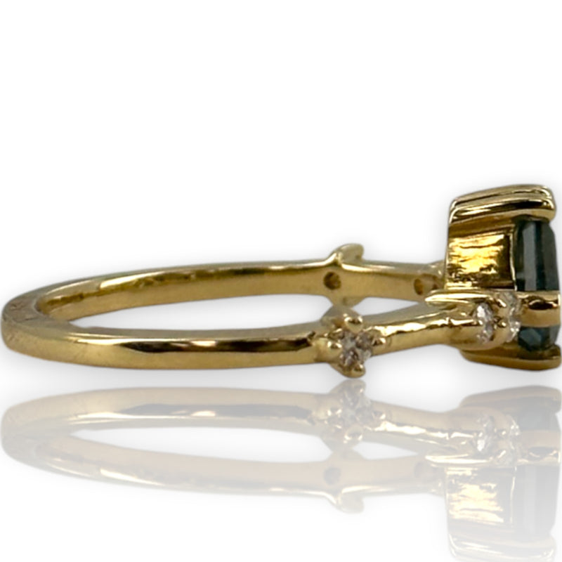 14kt Solid Yellow Gold Ring With Hexagon-Cut Montana Sapphire and Diamond Accents Size 6