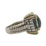 Solid 925 Sterling and 14kt Yellow Gold Prasiolite Diamond Cocktail Ring Size 7