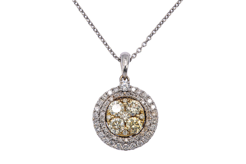 Luxurman Diamond Pave Cluster Pendant 14K 585 White & Yellow Gold 18" Necklace
