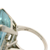 Vintage Mid-Century 14k Emerald-Cut Aquamarine and Diamond Cocktail Statement Ring Size 6