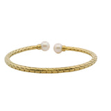 John Hardy Solid 18kt Yellow Gold 8.6mm Pearl and Diamond 7.25" Cuff Bracelet