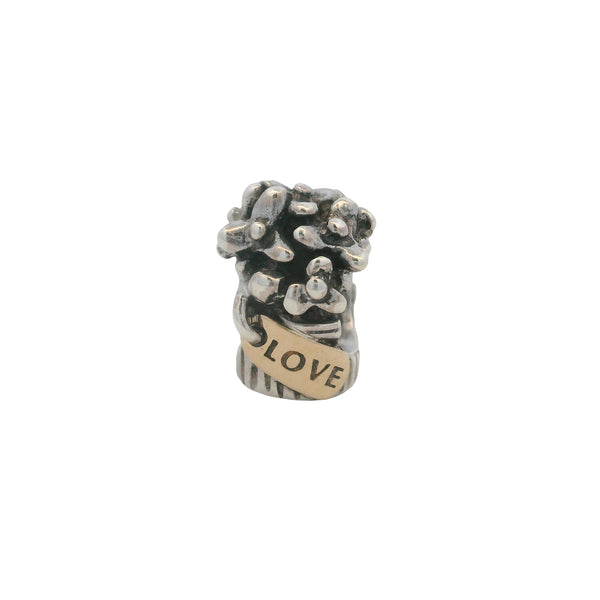 Pandora Retired 925 Sterling Silver and 14kt Yellow Gold Love Flower Bouquet Slider Charm