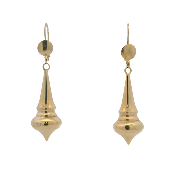 Vintage Italian Solid 18kt Yellow Gold Torpedo Drop Dangle 2.1" Long Hook Earrings