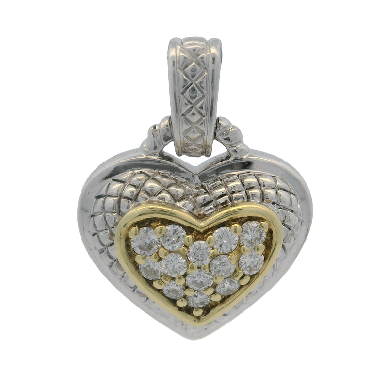 Dos colgantes de corazón con diamantes de Judith Ripka en plata de ley 925/oro amarillo de 18 kt