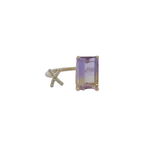 Solid 14kt Yellow Gold Ametrine and Diamond X Wrap Ring Size 7.5