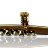 Antique c1910s Montana Sapphire & Pearl Crescent Pin 14k Gold