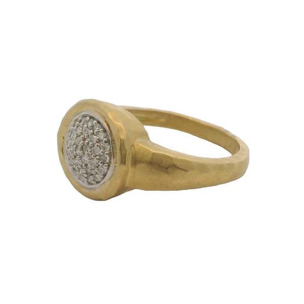 Vintage Hammered 14kt Yellow Gold and Diamond Round Cluster Ring Size 10