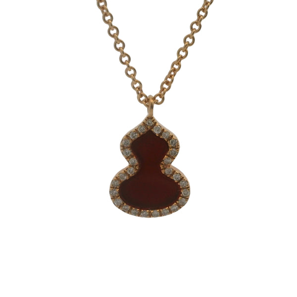 Qeelin Jewelry Solid 18kt Rose Gold Petite Wulu 16" Necklace With Diamonds and Red Agate