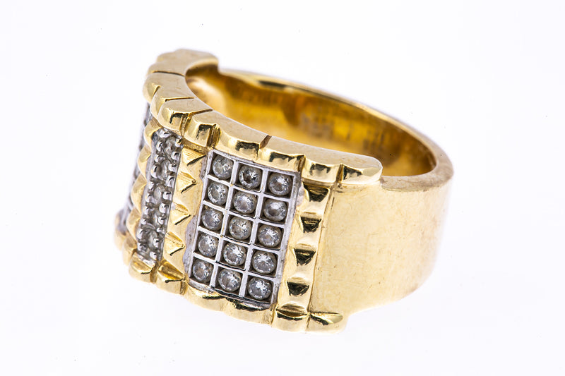 Diamond Pave Cluster Studded Band 14K 585 Yellow & White Gold Ring Size 6 3/4