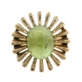 Vintage Solid 14kt Yellow Gold 4.38 Cabochon Natural Green Moldavite Cocktail Ring Size 8