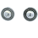 Mexican 925 Sterling Silver Taxco Round Button Rope 22.5mm Stud Earrings